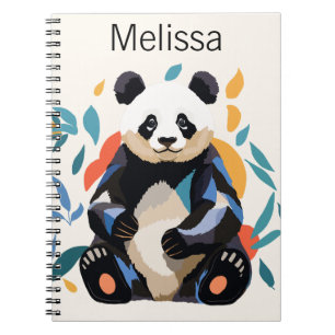 Caderno Espiral Nome Personalizado do Urso de Panda Sentado Colori