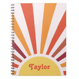 Caderno Espiral Nome Personalizado dos Raios Sun Ultrassados Retro