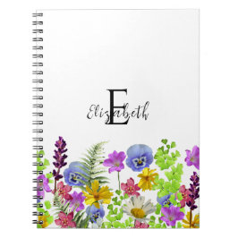 Caderno Espiral Nome Personalizado e Monograma de Flores Selvagens