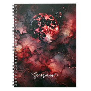 Caderno Espiral Nome Personalizado Eerie Blood Moon Halloween Tint