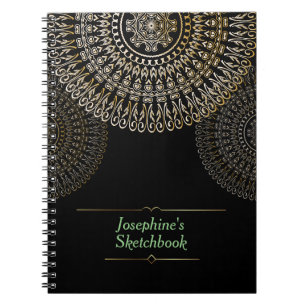 Caderno Espiral Nome Personalizado Elegante Beige Mandala