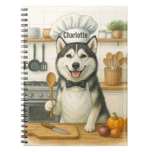 Caderno Espiral Nome Personalizado Engraçado Cão Chefe Siberiano H (Frente)