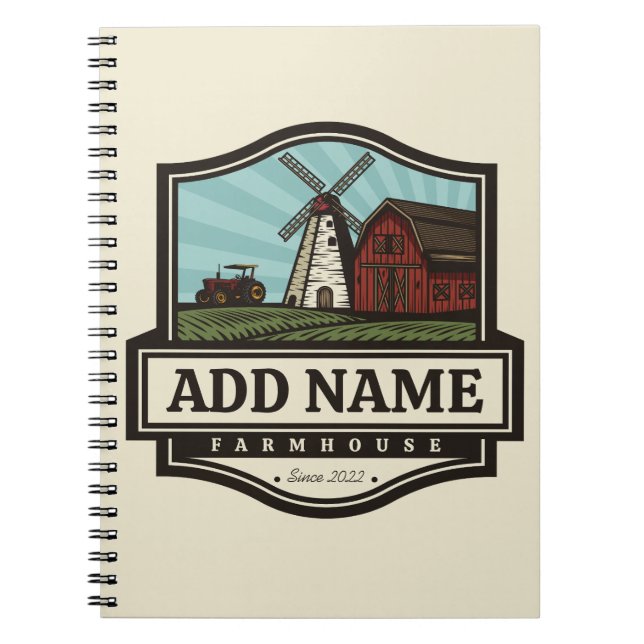 Caderno Espiral NOME Personalizado Farmhouse Rustic Farmhouse Old  (Frente)