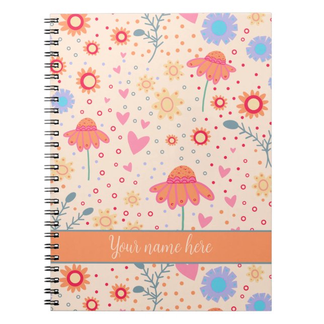 Caderno Espiral Nome Personalizado Floral bonito Inspirividade (Frente)