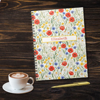 Caderno Espiral Nome Personalizado Flores Silvestres Vermelhas Ama