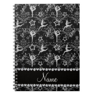 Caderno Espiral Nome personalizado ginástica de damascos pretos