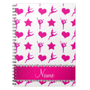 Caderno Espiral Nome personalizado ginástica rosa branca estrela 