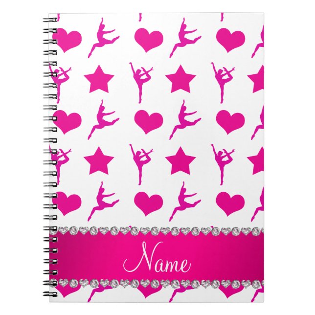 Caderno Espiral Nome personalizado ginástica rosa branca estrela c (Frente)