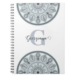 Caderno Espiral Nome Personalizado Harmonia Floral Cinza Monotone