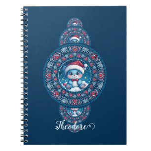 Caderno Espiral Nome Personalizado Holiday Kawaii Bear Ornamental 