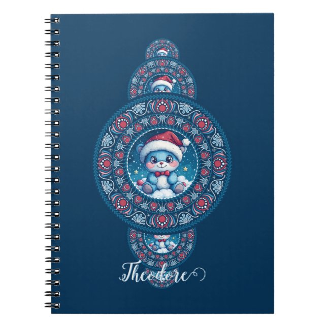 Caderno Espiral Nome Personalizado Holiday Kawaii Bear Ornamental  (Frente)