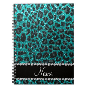 Caderno Espiral Nome personalizado impressão brilhante aqua glitte