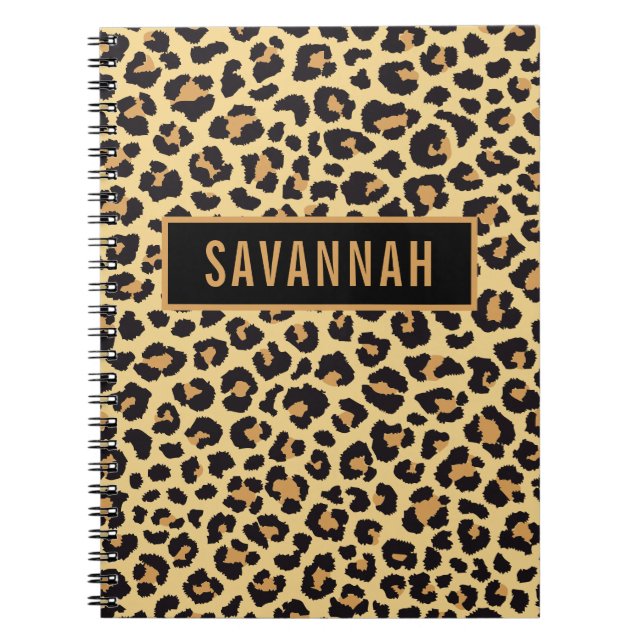 Caderno Espiral Nome personalizado Leopard Animal Print Patterno C (Frente)