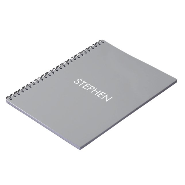 Caderno Espiral Nome personalizado minimalista cinza  (Left Side)