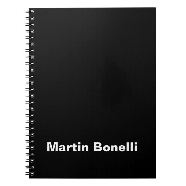 Caderno Espiral Nome Personalizado Minimalista Moderno Preto Branc (Frente)