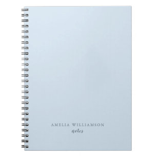 Caderno Espiral Nome Personalizado Minimalista Simples Azul Suave