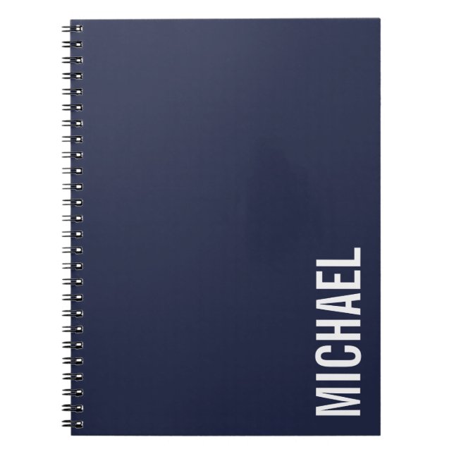 Caderno Espiral Nome Personalizado Mínimo Moderno e marinho Azul (Frente)