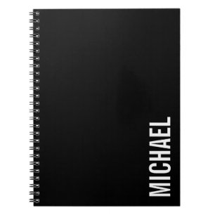 Caderno Espiral Nome Personalizado Mínimo Moderno Preto