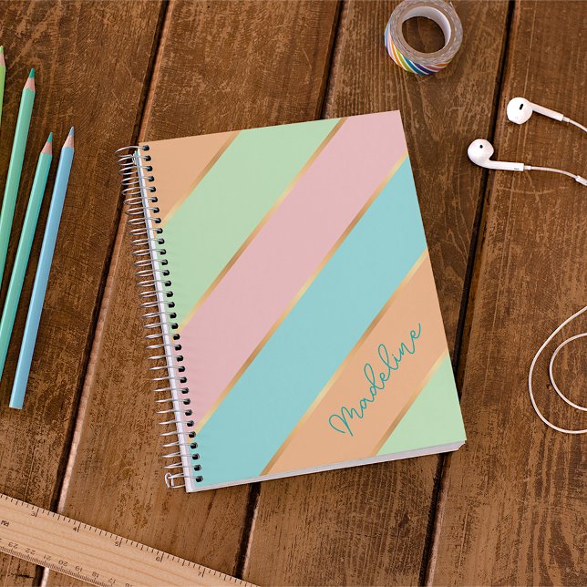 Caderno Espiral Nome Personalizado Mint Green Turquoise Blue Pink  (Criador carregado)