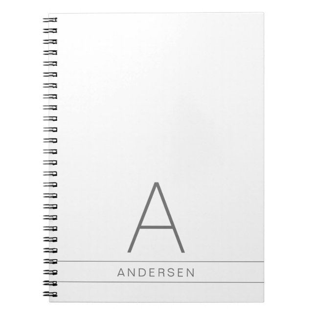 Caderno Espiral Nome Personalizado Moderno Branco em (Frente)