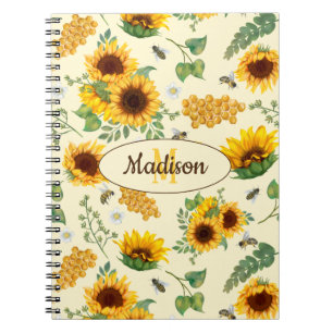 Caderno Espiral Nome Personalizado Monograma Notebook Girassóis Ab
