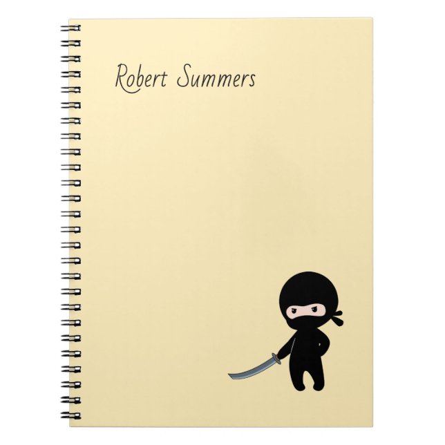 Caderno Espiral Nome Personalizado Ninja Tiny e Zangado em Amarelo (Frente)