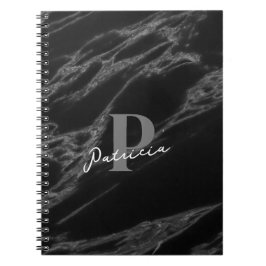 Caderno Espiral Nome Personalizado Original Modern Marble Black