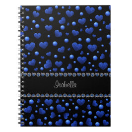 Caderno Espiral Nome personalizado, padrão de brilho cardíaco azul