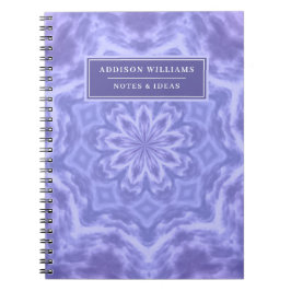 Caderno Espiral Nome Personalizado Padrão Fractal Roxo Tie Dye