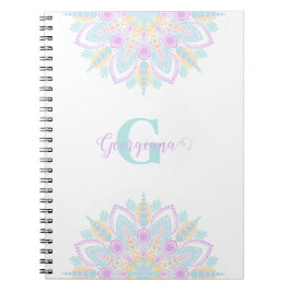 Caderno Espiral Nome personalizado Pastel Rainbow Floral Sundae Ma