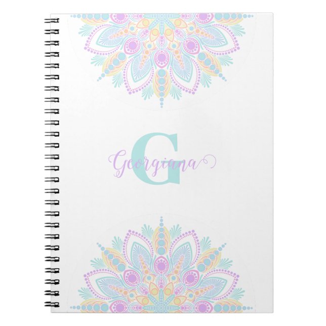 Caderno Espiral Nome personalizado Pastel Rainbow Floral Sundae Ma (Frente)