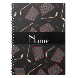 Caderno Espiral Nome personalizado: paus pretos de hóquei