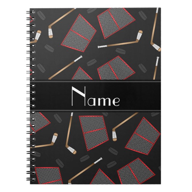Caderno Espiral Nome personalizado: paus pretos de hóquei (Frente)