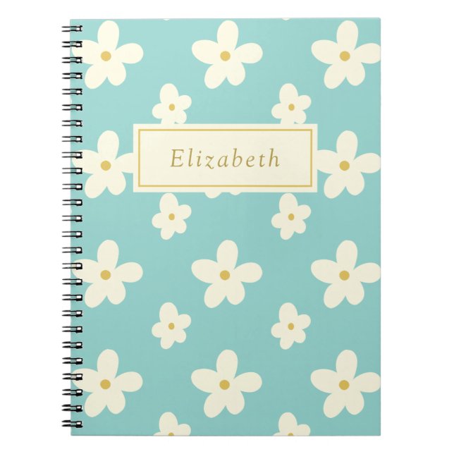 Caderno Espiral Nome Personalizado Personalizado Daisy Floral Cute (Frente)