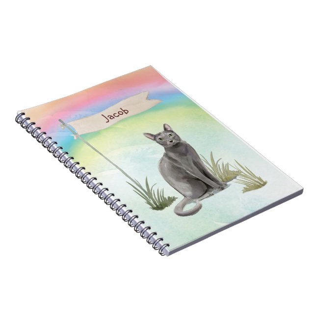 Caderno Espiral Nome Personalizado Pet de Gato Russo Azul (Lado Direito)