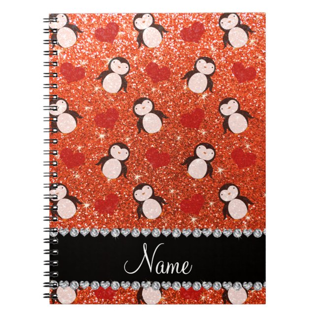 Caderno Espiral Nome personalizado pinguins de orange (Frente)
