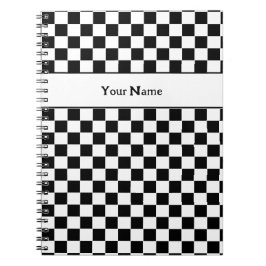 Caderno Espiral Nome personalizado preto e branco com verificação 
