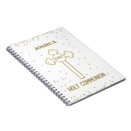 Caderno Espiral Nome Personalizado Primeira Comunhão Cruz com Apar