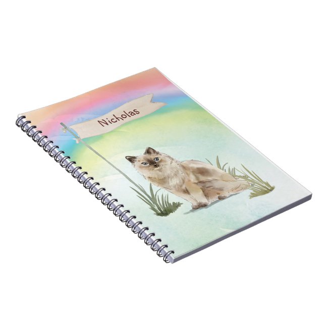 Caderno Espiral Nome Personalizado Ragdoll Cat Pet (Lado Direito)