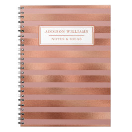 Caderno Espiral Nome Personalizado Rosa Dourado Folha Listra Rosa