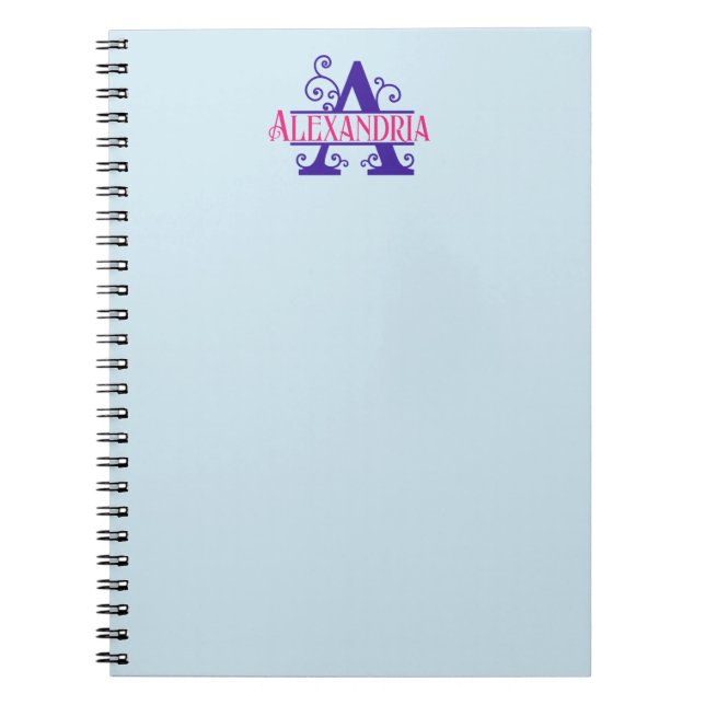 Caderno Espiral Nome Personalizado Rosa Purple Floral Monograma Pe (Frente)