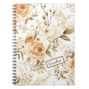 Caderno Espiral Nome Personalizado Rustic Modern Boho Rosa Neutro