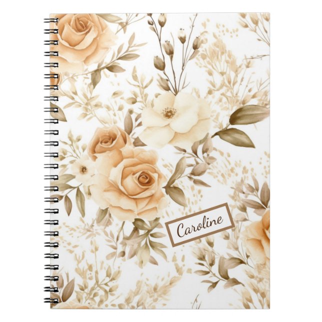 Caderno Espiral Nome Personalizado Rustic Modern Boho Rosa Neutro (Frente)