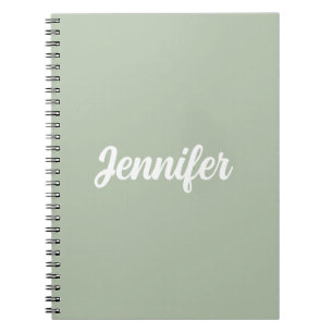 Caderno Espiral Nome personalizado sábio verde moderno