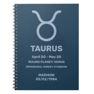 Caderno Espiral Nome Personalizado / Sinal de Zodíaco Texto Taurus
