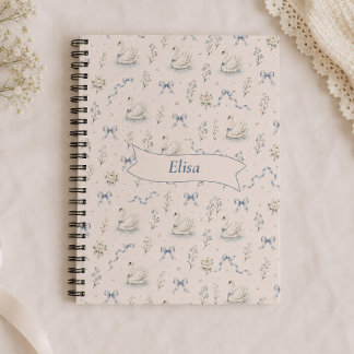 Caderno Espiral Nome Personalizado Swan Lake Cottagecore Laço Pres
