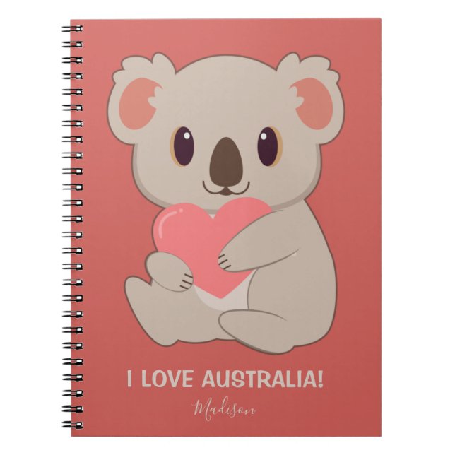 Caderno Espiral Nome Personalizado, Texto e Cor Amor Koala (Frente)