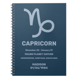Caderno Espiral Nome Personalizado / Texto - Símbolo Zodiac Capric
