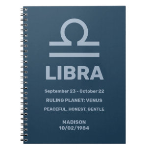Caderno Espiral Nome Personalizado / Texto Símbolo Zodíaco Libra