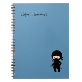 Caderno Espiral Nome personalizado Tiny Ninja em Azul